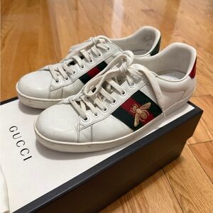 Gucci White Sneakers with Red and Green Accents